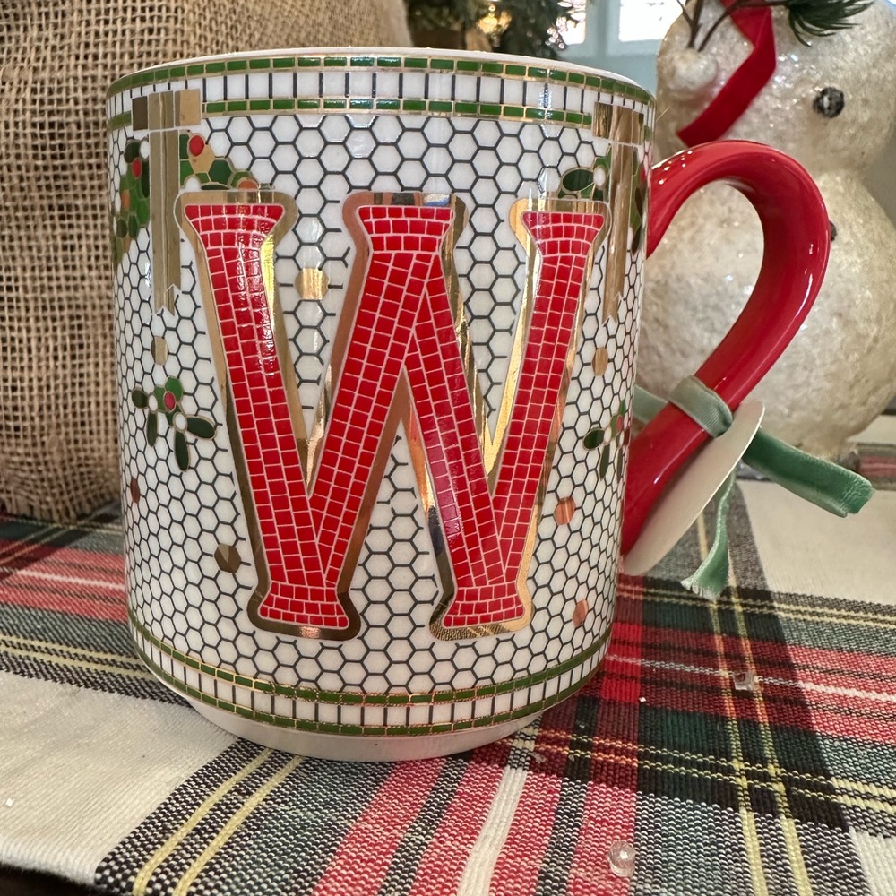 Anthropologie Red and Green Holiday Mug